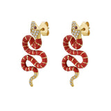 Nouvelle Diamond Red Enamel Serpent Earrings