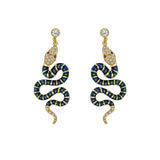 Nouvelle Diamond Dangle Metallic Enamel Serpent Earrings