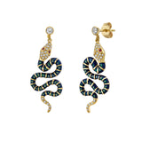 Nouvelle Diamond Dangle Metallic Enamel Serpent Earrings