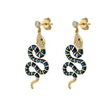 Nouvelle Diamond Dangle Metallic Enamel Serpent Earrings