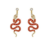 Nouvelle Diamond Dangle Red Enamel Serpent Earrings