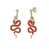 Nouvelle Diamond Dangle Red Enamel Serpent Earrings