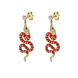 Nouvelle Diamond Dangle Red Enamel Serpent Earrings