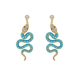 Nouvelle Diamond Dangle Turquoise Enamel Serpent Earrings