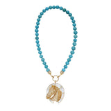 Turquoise And Diamond Bead Chain With Legacy Mother Of Pearl Lucky Horse Pendant