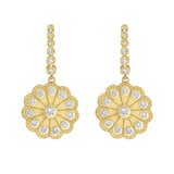 Diamond Flower Charm Drop Earrings