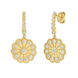 Diamond Flower Charm Drop Earrings