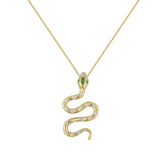 Nouvelle Diamond and Emerald Serpent Charm Necklace