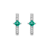 Square Cut Emerald And Diamond Huggie Earrings