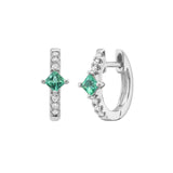 Square Cut Emerald And Diamond Huggie Earrings