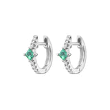 Square Cut Emerald And Diamond Huggie Earrings