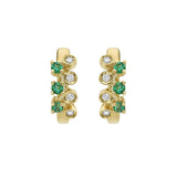 Bezel Diamond And Emerald Huggie Earrings