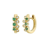 Bezel Diamond And Emerald Huggie Earrings