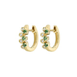 Bezel Diamond And Emerald Huggie Earrings