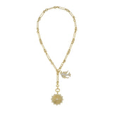 Cassandane Large Sun Medallion & Lovey Diamond Baby Bird Charm Trombone Necklace