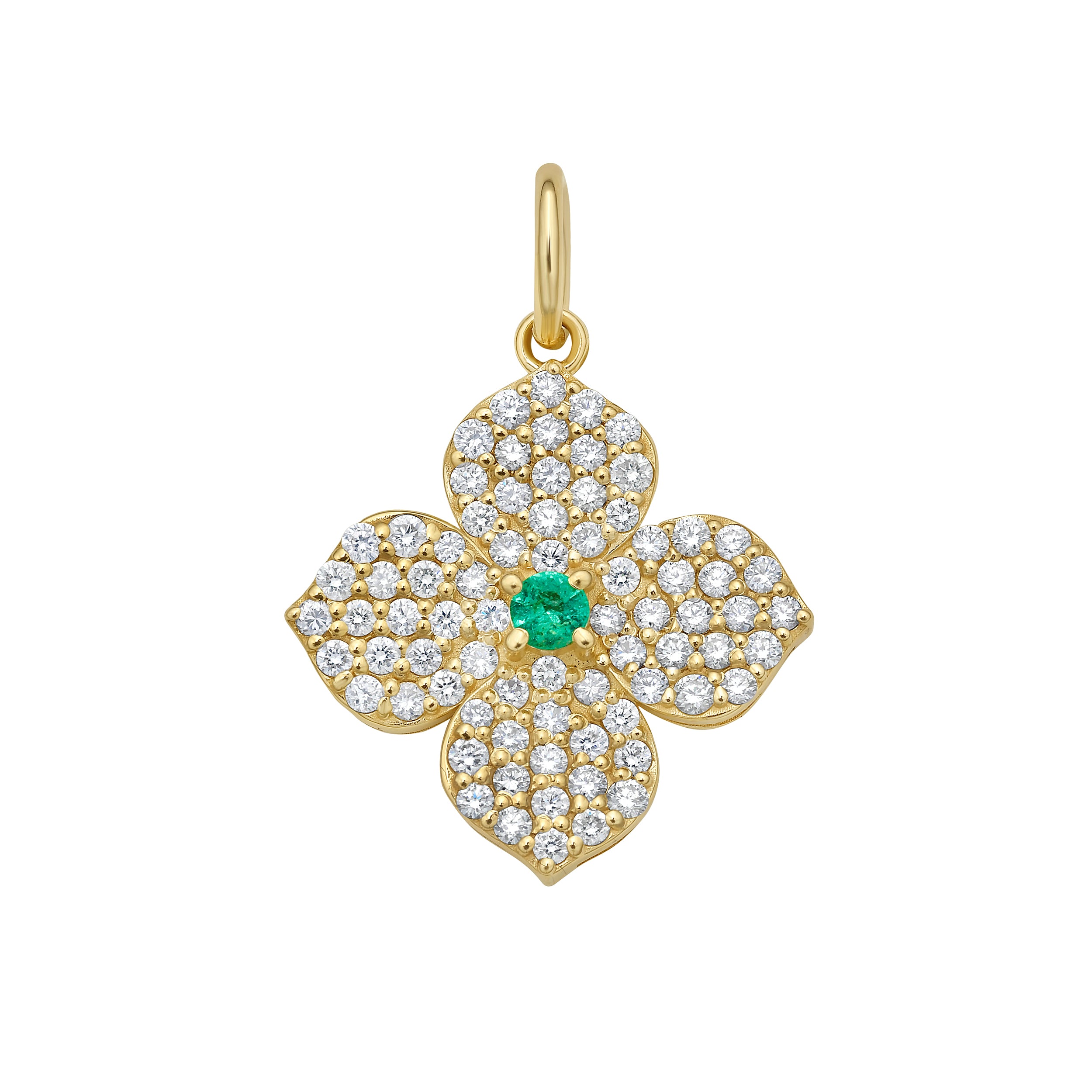 Flora Diamond & Emerald Center Flower Charm