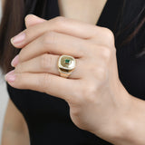 Victoire Art Deco Emerald Swirl Signet Ring