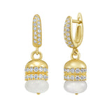 Rondelle White Agate Bead Earrings