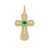 Beaded Byzantine Diamond and Emerald Cross Charm