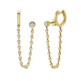 Bezel Diamond Chain Huggie Earring (Single)