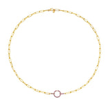 Edge Cut Paperclip Chain With Pink Sapphire Jump-Rings