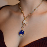 Starry Night Lapis Medallion & Lovey Baby Bird Trombone Necklace