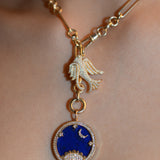 Starry Night Lapis Medallion & Lovey Baby Bird Trombone Necklace