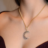 Måneskin Pink Sapphire Moon Charm Rolo Necklace