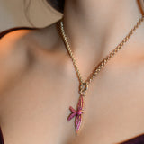 Wings of Love Ruby Swallow Charm Rolo Necklace