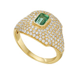 Victoire Pavé Diamond and Emerald Signet Ring