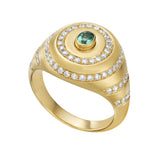 Victoire Art Deco Emerald Swirl Signet Satin Ring