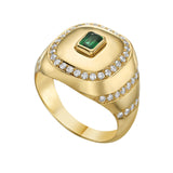 Victoire Art Deco Emerald Swirl Signet Ring