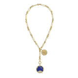 Starry Night Lapis Medallion & Cassandane Small Sun Trombone Necklace