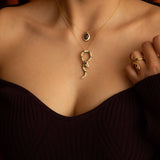 Nouvelle Ruby And Black Enamel Serpent Charm Necklace