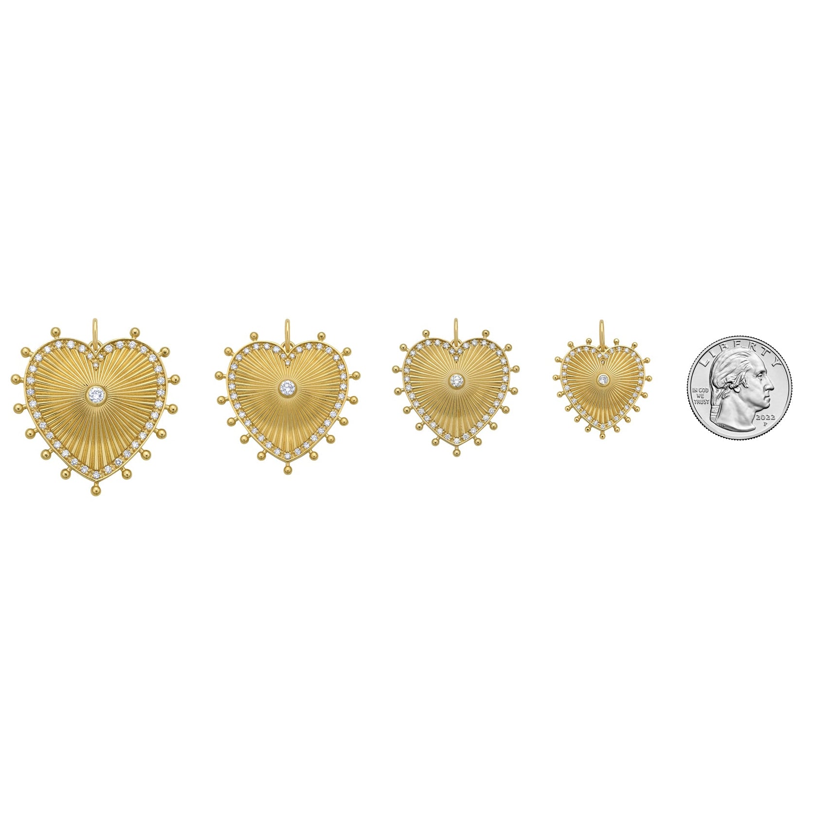 Cassandane Heart Medallions by Lionheart – fluted 14K gold heart with pavé diamond border, a timeless heirloom of love and strength