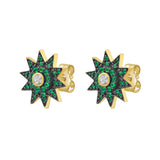 Lionheart Lumière emerald star post earrings in 14K gold — dainty celestial studs inspired by the elegance of Victorian star jewelry