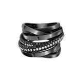 Brooklyn Criss Cross Ring with White Diamonds and Black Diamonds