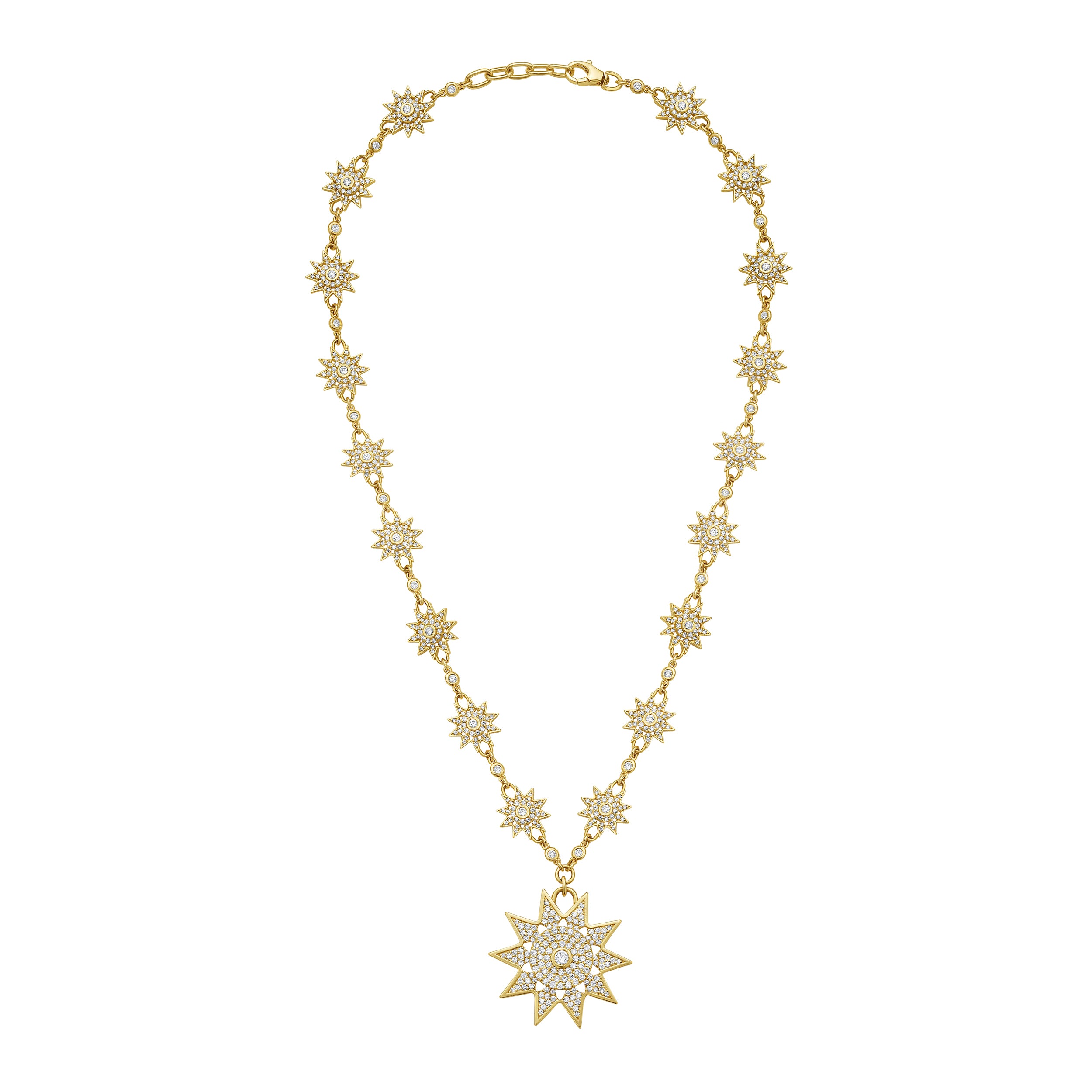 Lionheart Lumière diamond star charm station necklace in 14K gold with diamonds — a celestial design echoing the Victorian era