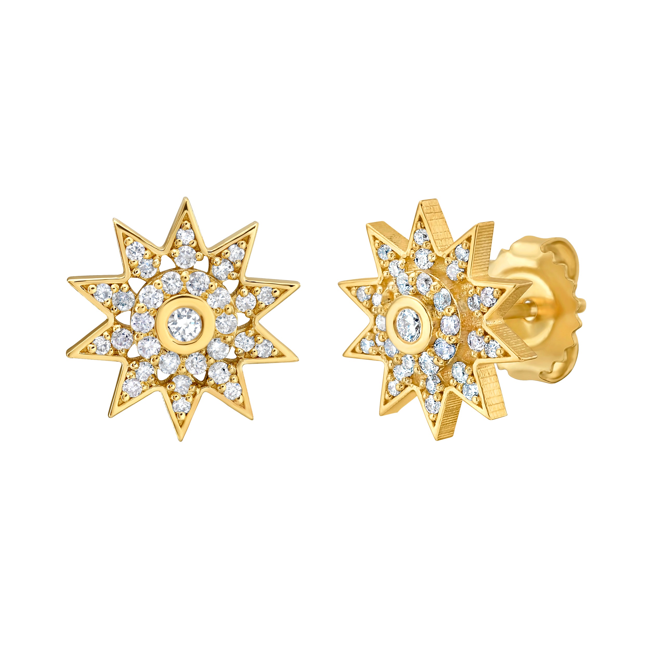 Lionheart Lumière diamond star post earrings in 14K gold — dainty celestial studs inspired by the elegance of Victorian star jewelry