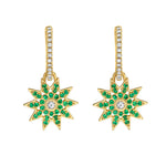 Lionheart Lumière emerald star dangle earrings in 14K gold — elegant celestial drops inspired by the romance of Victorian star jewelry