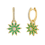 Lionheart Lumière emerald star dangle earrings in 14K gold — elegant celestial drops inspired by the romance of Victorian star jewelry