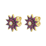 Lionheart Lumière ruby star post earrings in 14K gold — dainty celestial studs inspired by the elegance of Victorian star jewelry