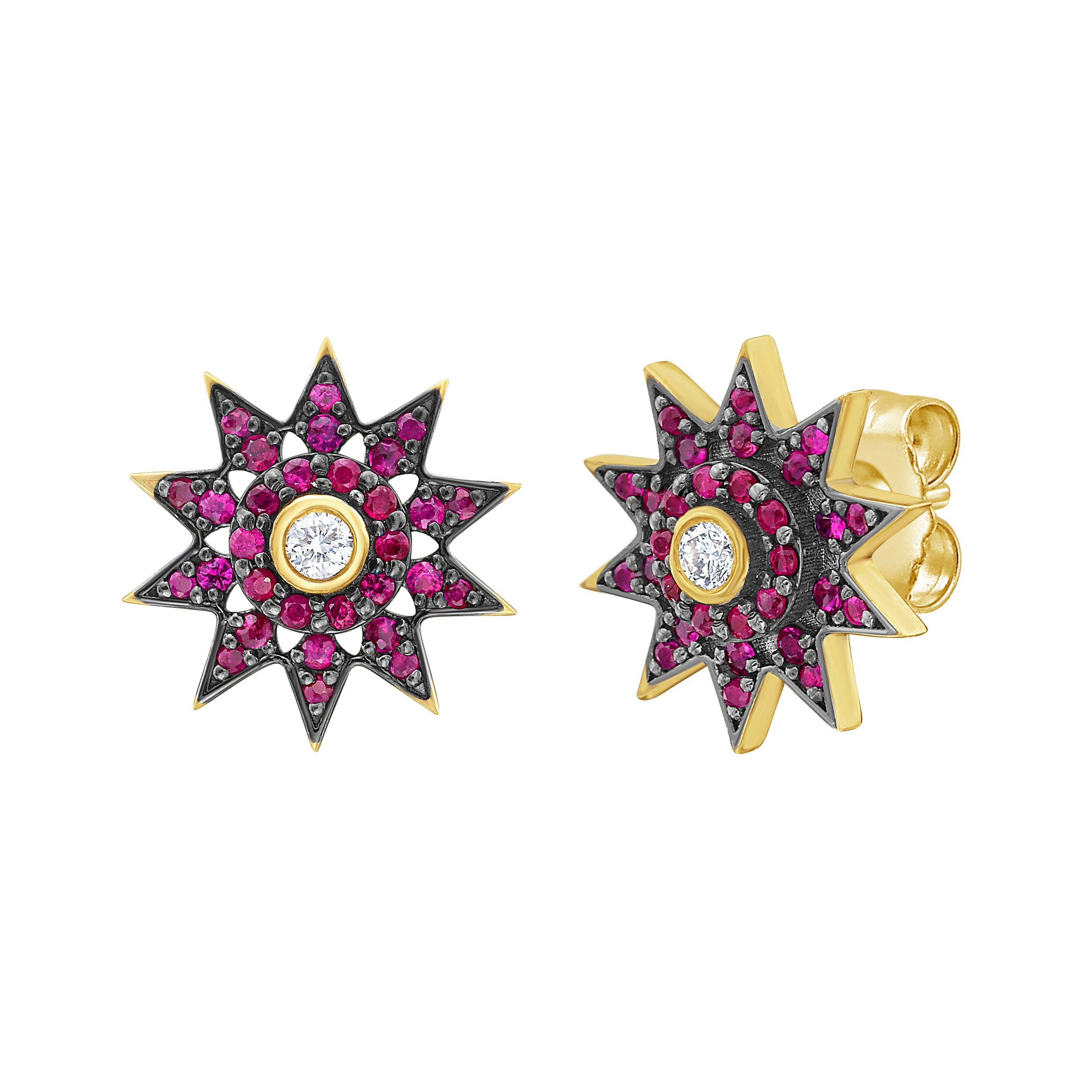 Lionheart Lumière ruby star post earrings in 14K gold — dainty celestial studs inspired by the elegance of Victorian star jewelry