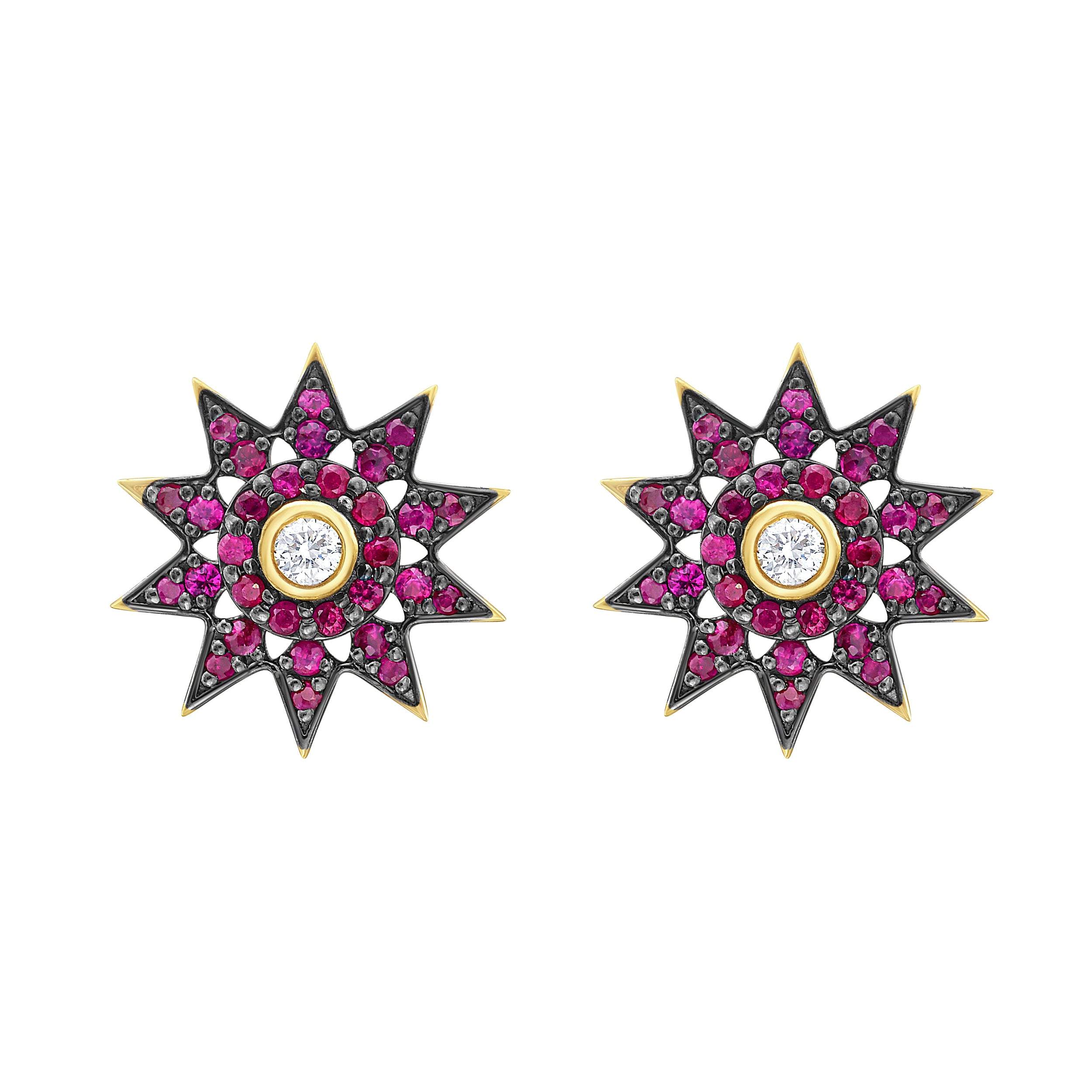 Lionheart Lumière ruby star post earrings in 14K gold — dainty celestial studs inspired by the elegance of Victorian star jewelry