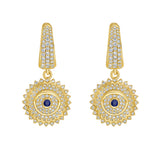 Lionheart Soraya evil eye dangle earrings in 14K gold with sapphire & diamonds — symbolic protective drop earrings