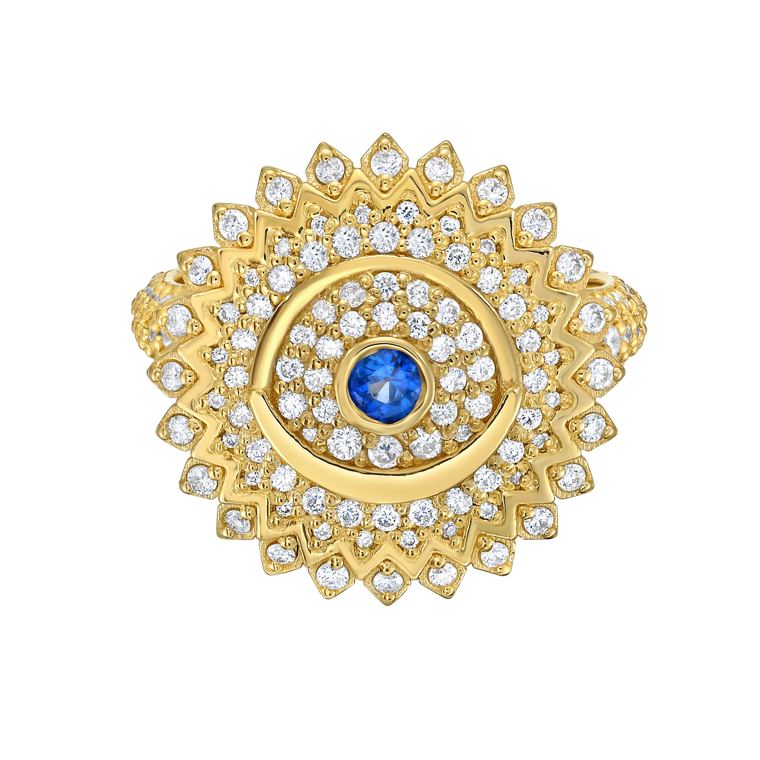 Lionheart Soraya evil eye diamond signet ring in 14K gold with full diamonds — protective statement ring