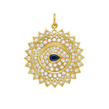 Lionheart Soraya pear-shaped sapphire evil eye medallion in 14K gold with diamonds — protective evil eye medallion