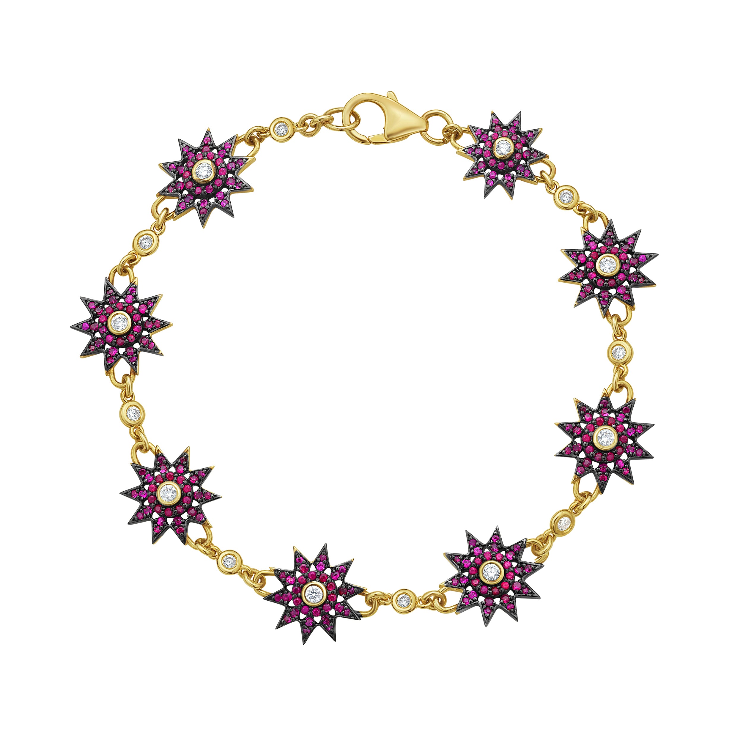 Lumiere gold star bracelet with rubies and diamonds by Lionheart Jewelry