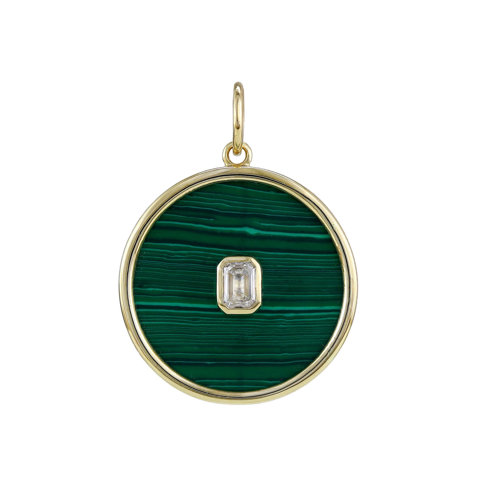 Diamond Medallion In 14K Yellow Gold With Malachite - Lionheart