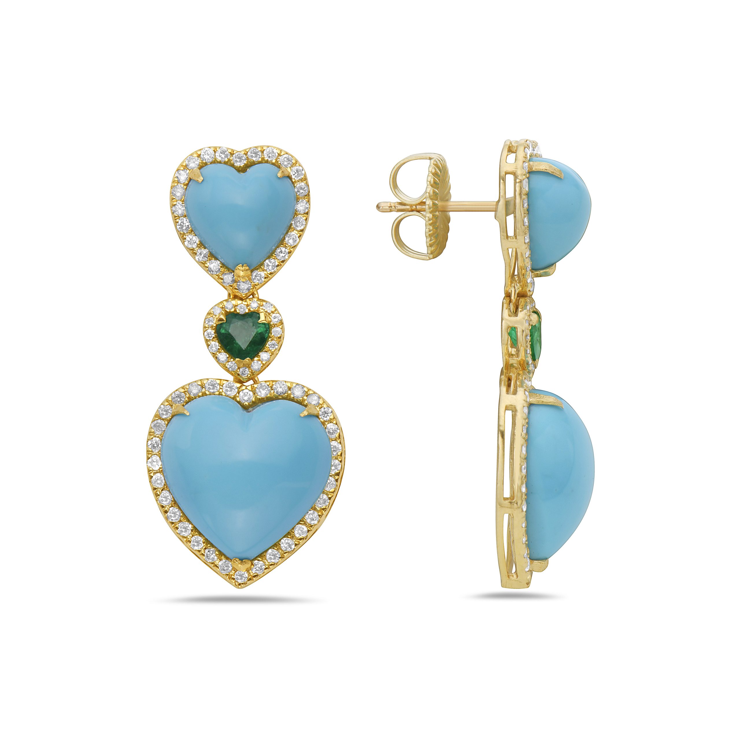 Vida Double Heart Turquoise Earrings